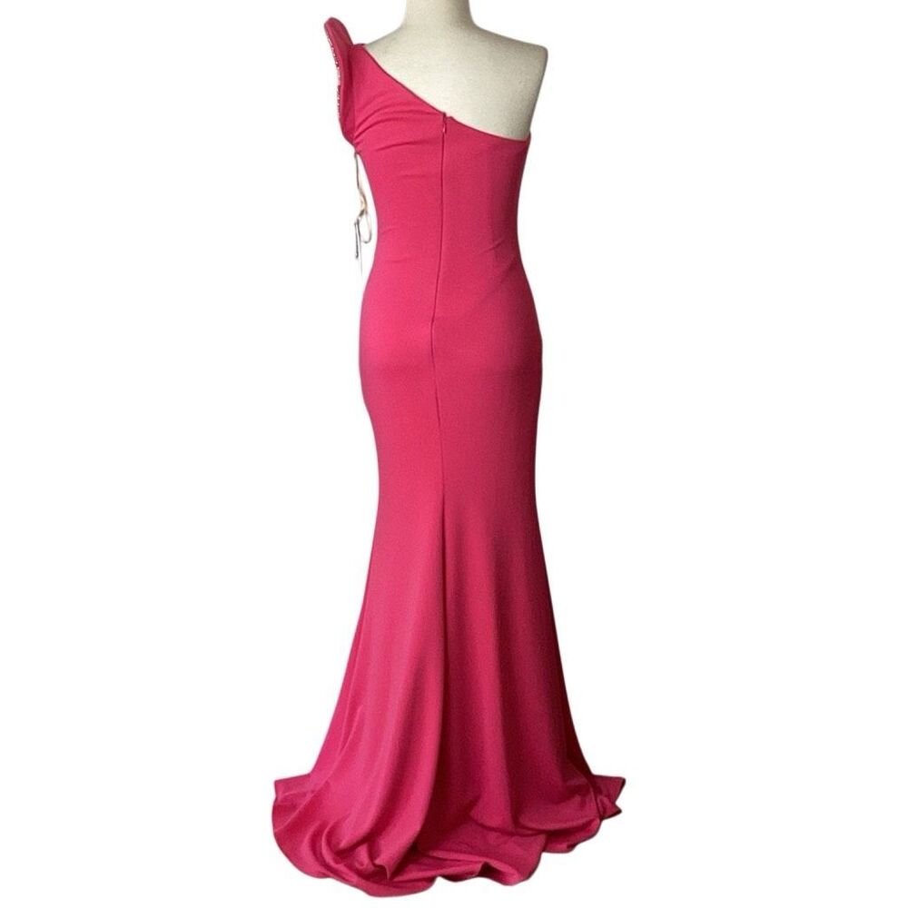 NWT Jovani Pink Beaded One Shoulder Evening Gown Pageant Black Tie Gala 8 - Picture 6 of 11